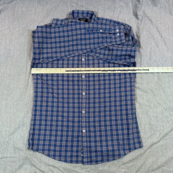 Penguin Munsingwear Shirt Mens 16 34/35 Large Blue Red Plaid Heritage Slim Fit - Picture 8 of 10